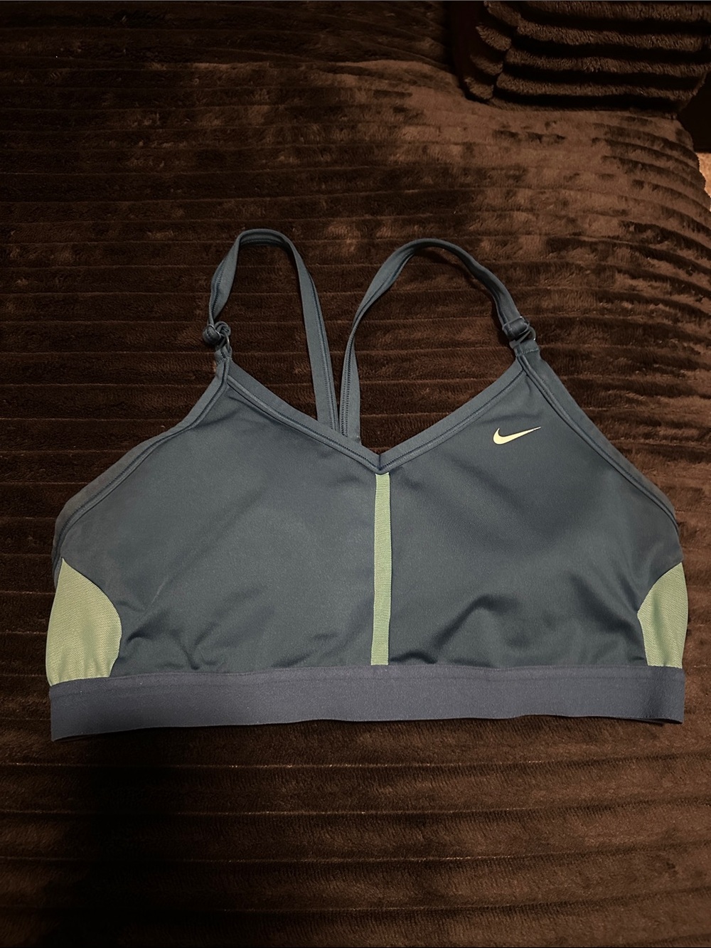Nike Navy and Light Green Strappy Sports Bra